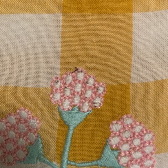 SRISHI Mustard and White Gingham Floral Short Sleeve Cottage Core Maxi Dress - Picture 7 of 16